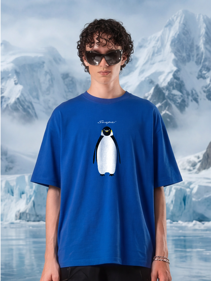 Depressed Penguin Oversized T-Shirt – Blue