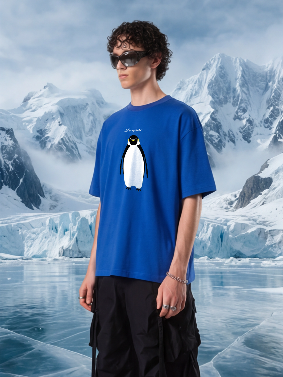Depressed Penguin Oversized T-Shirt – Blue