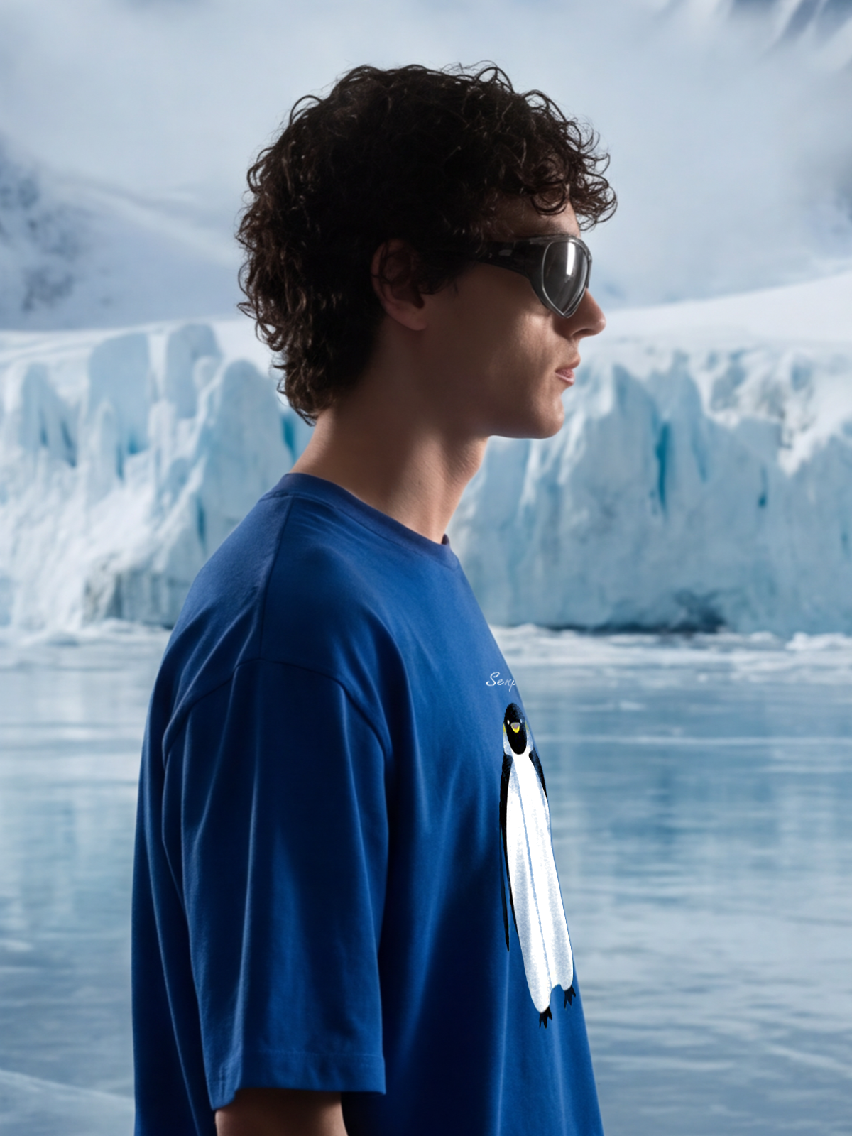 Depressed Penguin Oversized T-Shirt – Blue