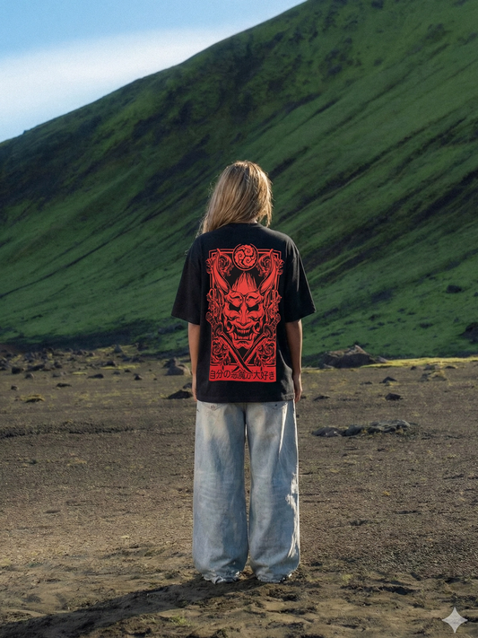 Oni Mask Oversized T-Shirt – Black
